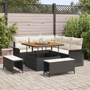 vidaXL Set de canapele pentru grădină cu pernă 8 pcs Negru și Crem