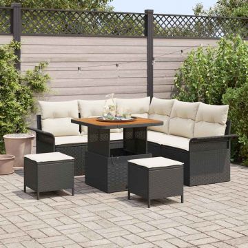 vidaXL Set de canapele pentru grădină cu pernă 8 pcs Negru și Crem