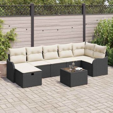 vidaXL Set de canapele pentru grădină cu pernă 8 pcs negru și crem