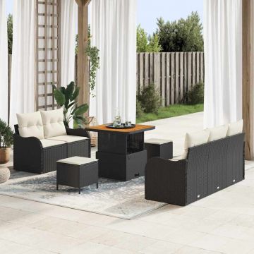 vidaXL Set de canapele pentru grădină cu pernă 8 pcs Negru și Crem