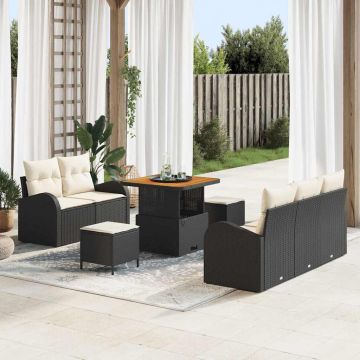 vidaXL Set de canapele pentru grădină cu pernă 8 pcs Negru și Crem