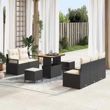 vidaXL Set de canapele pentru grădină cu pernă 8 pcs Negru și Crem