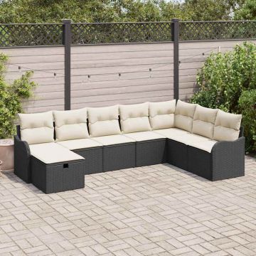 vidaXL Set de canapele pentru grădină cu pernă 8 pcs negru și crem