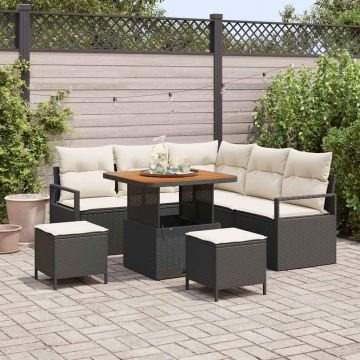 vidaXL Set de canapele pentru grădină cu pernă 8 pcs Negru și Crem