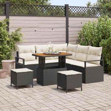 vidaXL Set de canapele pentru grădină cu pernă 8 pcs Negru și Crem