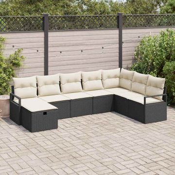 vidaXL Set de canapele pentru grădină cu pernă 8 pcs negru și crem