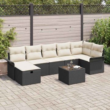 vidaXL Set de canapele pentru grădină cu pernă 8 pcs negru și crem