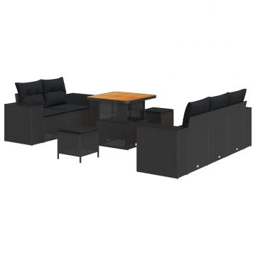 vidaXL Set de canapele pentru grădină cu pernă 8 pcs Negru Poli Rattan