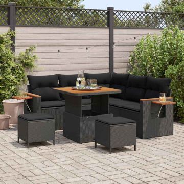 vidaXL Set de canapele pentru grădină cu pernă 8 pcs Negru