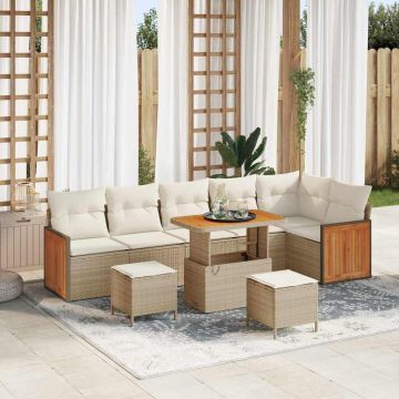 vidaXL Set de canapele pentru grădină cu pernă 9 pcs bej și crem