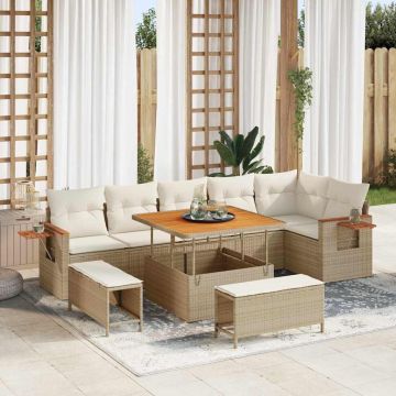 vidaXL Set de canapele pentru grădină cu pernă 9 pcs bej și crem