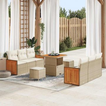 vidaXL Set de canapele pentru grădină cu pernă 9 pcs bej și crem
