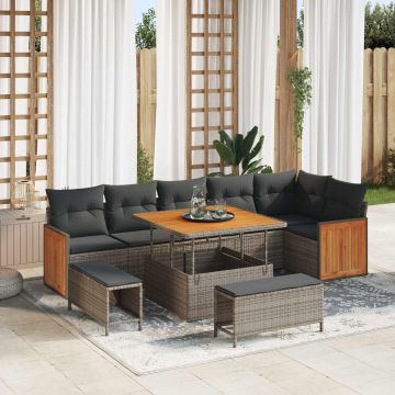 vidaXL Set de canapele pentru grădină cu pernă 9 pcs Gri