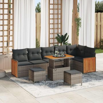 vidaXL Set de canapele pentru grădină cu pernă 9 pcs Gri