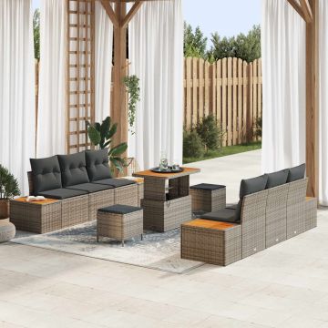 vidaXL Set de canapele pentru grădină cu pernă 9 pcs Gri