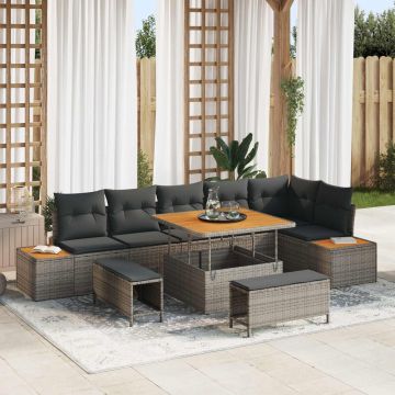 vidaXL Set de canapele pentru grădină cu pernă 9 pcs Gri