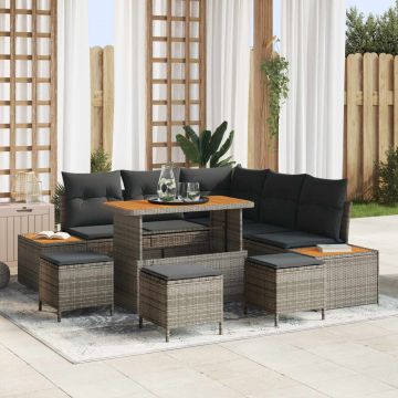 vidaXL Set de canapele pentru grădină cu pernă 9 pcs Gri