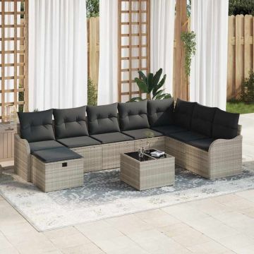 vidaXL Set de canapele pentru grădină cu pernă 9 pcs Gri deschis
