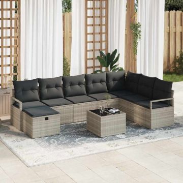 vidaXL Set de canapele pentru grădină cu pernă 9 pcs Gri deschis