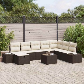vidaXL Set de canapele pentru grădină cu pernă 9 pcs Maro Rattan poli