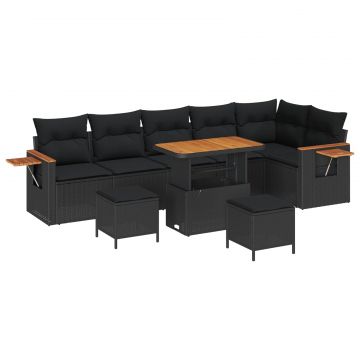 vidaXL Set de canapele pentru grădină cu pernă 9 pcs Negru