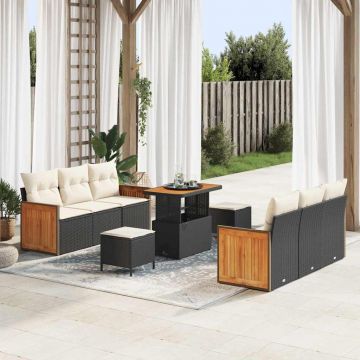 vidaXL Set de canapele pentru grădină cu pernă 9 pcs negru și crem