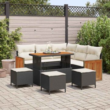 vidaXL Set de canapele pentru grădină cu pernă 9 pcs negru și crem