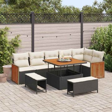 vidaXL Set de canapele pentru grădină cu pernă 9 pcs negru și crem