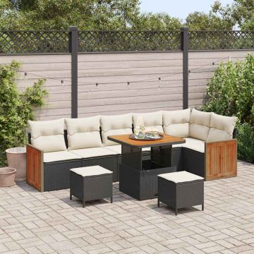 vidaXL Set de canapele pentru grădină cu pernă 9 pcs negru și crem