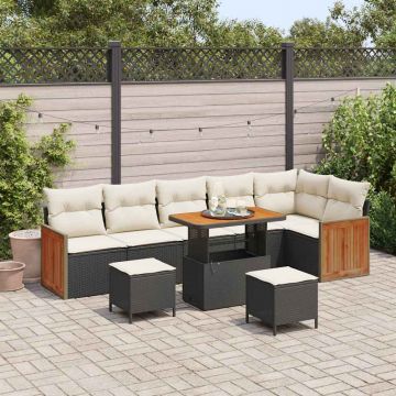 vidaXL Set de canapele pentru grădină cu pernă 9 pcs negru și crem