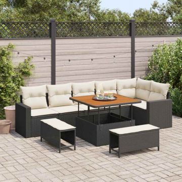 vidaXL Set de canapele pentru grădină cu pernă 9 pcs negru și crem