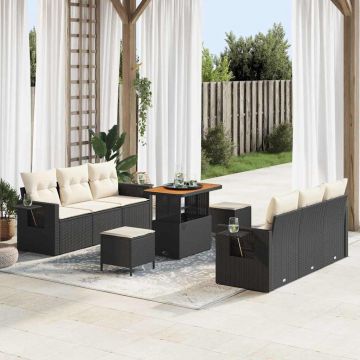 vidaXL Set de canapele pentru grădină cu pernă 9 pcs negru și crem