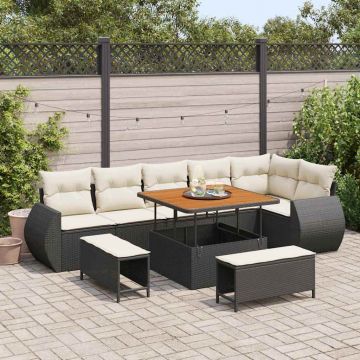 vidaXL Set de canapele pentru grădină cu pernă 9 pcs negru și crem