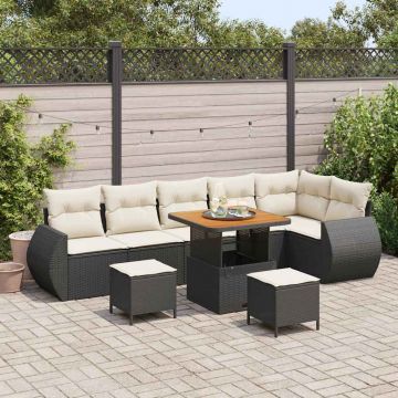 vidaXL Set de canapele pentru grădină cu pernă 9 pcs negru și crem