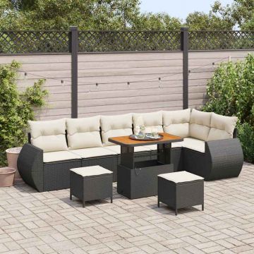 vidaXL Set de canapele pentru grădină cu pernă 9 pcs negru și crem