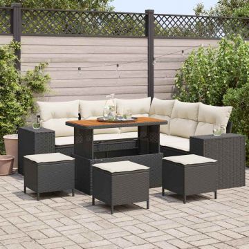 vidaXL Set de canapele pentru grădină cu pernă 9 pcs Negru și Crem