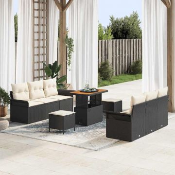 vidaXL Set de canapele pentru grădină cu pernă 9 pcs Negru și Crem