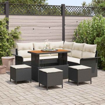 vidaXL Set de canapele pentru grădină cu pernă 9 pcs Negru și Crem