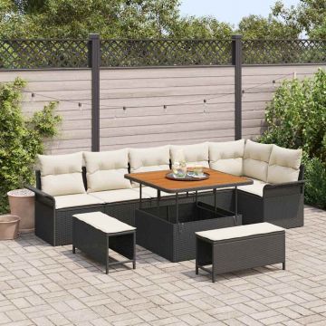 vidaXL Set de canapele pentru grădină cu pernă 9 pcs Negru și Crem
