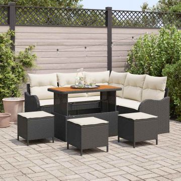 vidaXL Set de canapele pentru grădină cu pernă 9 pcs Negru și Crem