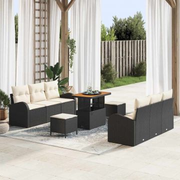 vidaXL Set de canapele pentru grădină cu pernă 9 pcs Negru și Crem