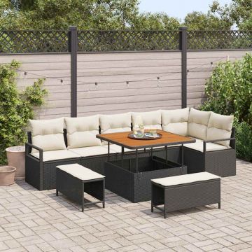 vidaXL Set de canapele pentru grădină cu pernă 9 pcs Negru și Crem