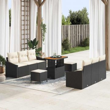 vidaXL Set de canapele pentru grădină cu pernă 9 pcs Negru și Crem