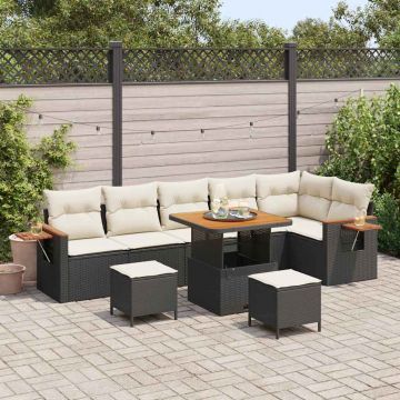 vidaXL Set de canapele pentru grădină cu pernă 9 pcs negru și crem