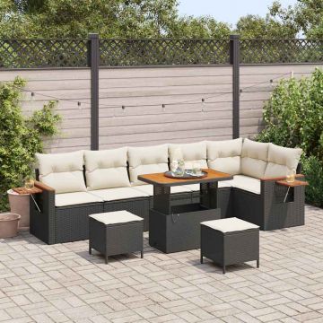 vidaXL Set de canapele pentru grădină cu pernă 9 pcs negru și crem