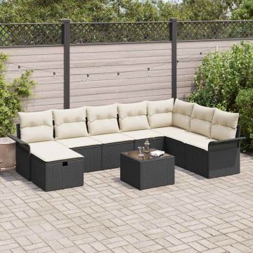 vidaXL Set de canapele pentru grădină cu pernă 9 pcs negru și crem