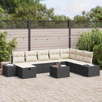 vidaXL Set de canapele pentru grădină cu pernă 9 pcs Negru Rattan poli