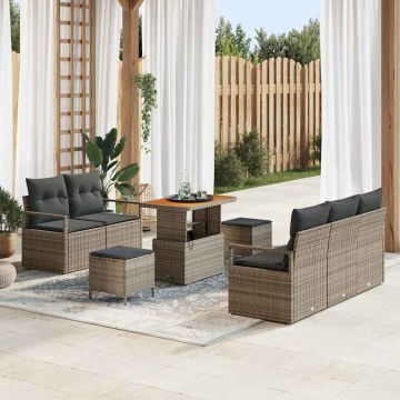 vidaXL Set de canapele pentru grădină cu pernă cu depozitare 8 pcs Gri