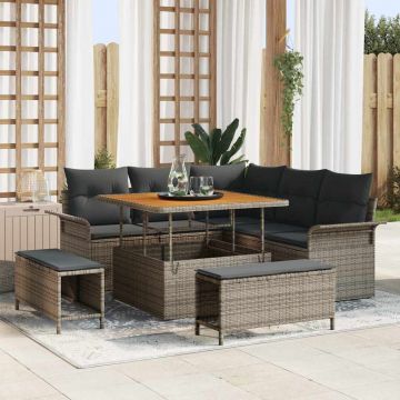 vidaXL Set de canapele pentru grădină cu pernă cu depozitare 8 pcs Gri