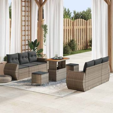 vidaXL Set de canapele pentru grădină cu pernă cu depozitare 9 pcs Gri